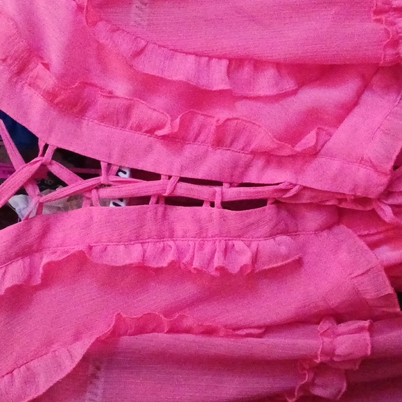 VICI X Fate | NWT XL Peach Cutout Dress Lace Back Ruffle - Picture 10 of 12